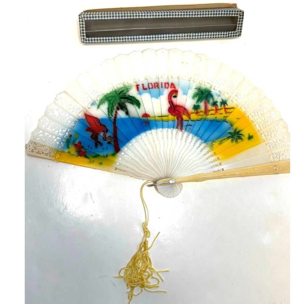 Vintage Florida Souvenir Hand Fan Plastic Painted Tourist Travel Collectible